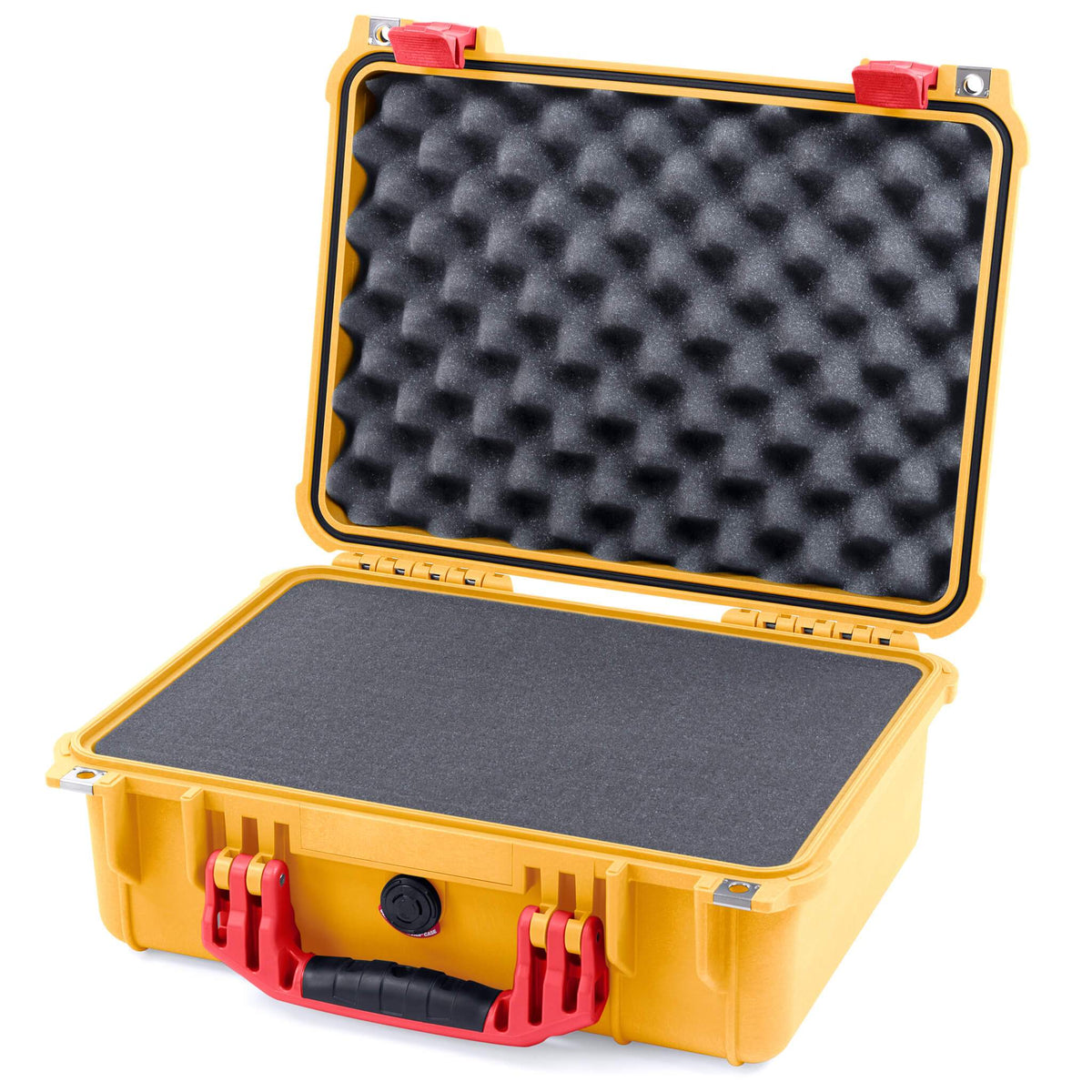 Pelican 1450 Case, Yellow with Red Handle &amp; Latches Pick &amp; Pluck Foam with Convolute Lid Foam ColorCase 014500-0001-240-320