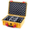Pelican 1450 Case, Yellow with Red Handle & Latches Gray Padded Microfiber Dividers with Convolute Lid Foam ColorCase 014500-0070-240-320