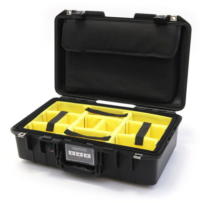 Pelican 1485 Air Case, Black Yellow Padded Microfiber Dividers with Computer Pouch ColorCase 014850-0210-110-110