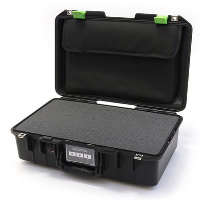 Pelican 1485 Air Case, Black with Lime Green Latches Pick & Pluck Foam with Computer Pouch ColorCase 014850-0201-110-300