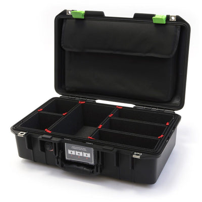 Pelican 1485 Air Case, Black with Lime Green Latches TrekPak Divider System with Computer Pouch ColorCase 014850-0220-110-300