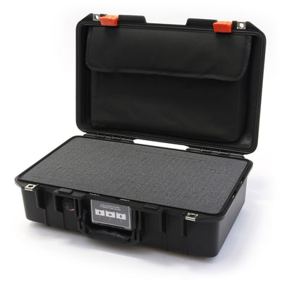 Pelican 1485 Air Case, Black with Orange Latches Pick & Pluck Foam with Computer Pouch ColorCase 014850-0201-110-150