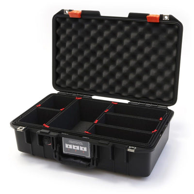Pelican 1485 Air Case, Black with Orange Latches TrekPak Divider System with Convolute Lid Foam ColorCase 014850-0020-110-150