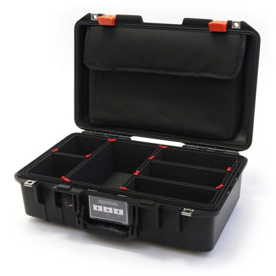 Pelican 1485 Air Case, Black with Orange Latches TrekPak Divider System with Computer Pouch ColorCase 014850-0220-110-150