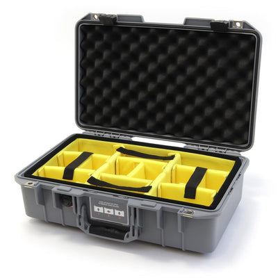 Pelican 1485 Air Case, Silver with Black Latches Yellow Padded Microfiber Dividers with Convolute Lid Foam ColorCase 014850-0010-180-110