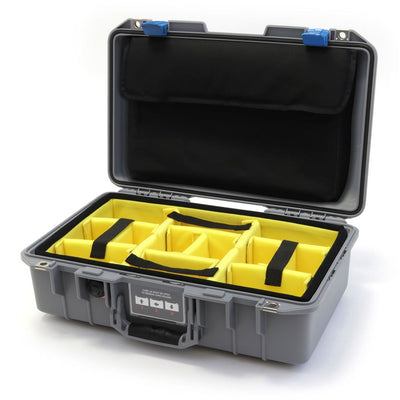 Pelican 1485 Air Case, Silver with Blue Latches Yellow Padded Microfiber Dividers with Computer Pouch ColorCase 014850-0210-180-120
