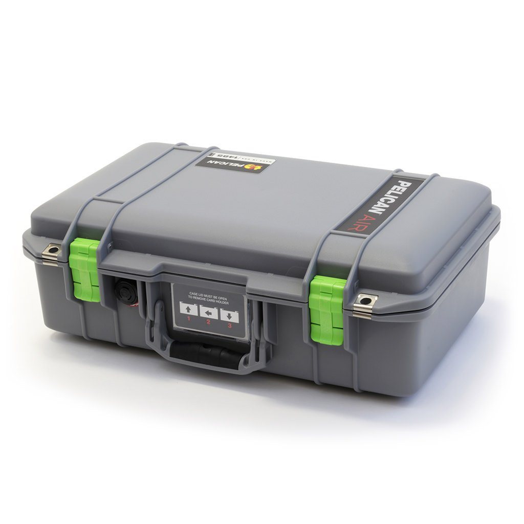 Pelican 1485 Air Case, Silver with Lime Green Latches ColorCase 