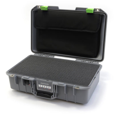 Pelican 1485 Air Case, Silver with Lime Green Latches Pick & Pluck Foam with Computer Pouch ColorCase 014850-0201-180-300