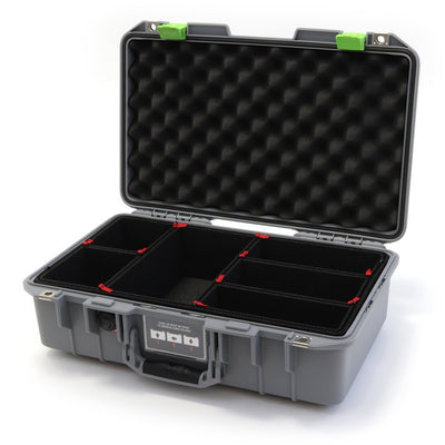 Pelican 1485 Air Case, Silver with Lime Green Latches TrekPak Divider System with Convolute Lid Foam ColorCase 014850-0020-180-300
