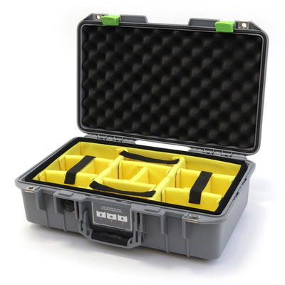 Pelican 1485 Air Case, Silver with Lime Green Latches Yellow Padded Microfiber Dividers with Convolute Lid Foam ColorCase 014850-0010-180-300