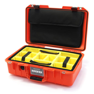 Pelican 1485 Air Case, Orange with Black Latches Yellow Padded Microfiber Dividers with Computer Pouch ColorCase 014850-0210-150-110