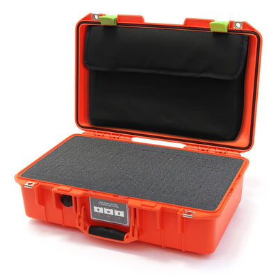 Pelican 1485 Air Case, Orange with Lime Green Latches Pick & Pluck Foam with Computer Pouch ColorCase 014850-0201-150-300