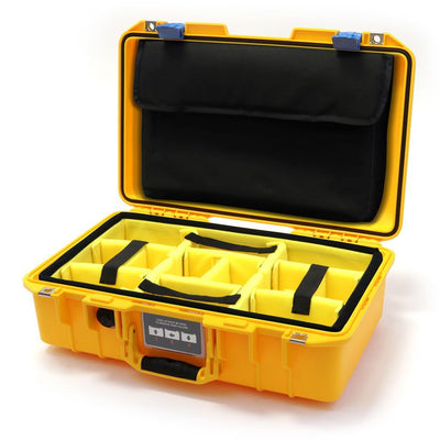 Pelican 1485 Air Case, Yellow with Blue Latches Yellow Padded Microfiber Dividers with Computer Pouch ColorCase 014850-0210-240-120