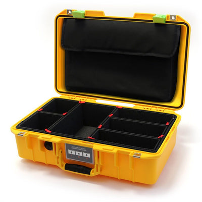 Pelican 1485 Air Case, Yellow with Lime Green Latches TrekPak Divider System with Computer Pouch ColorCase 014850-0220-240-300