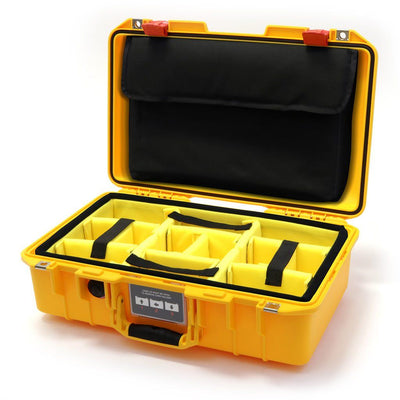 Pelican 1485 Air Case, Yellow with Red Latches Yellow Padded Microfiber Dividers with Computer Pouch ColorCase 014850-0210-240-320