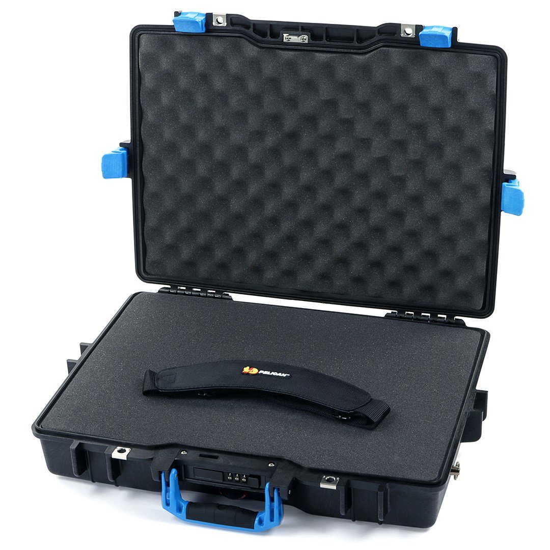 Pelican 1495 Case, Black with Blue Handle &amp; Latches Pick &amp; Pluck Foam with Convolute Lid Foam ColorCase 014950-0001-110-120