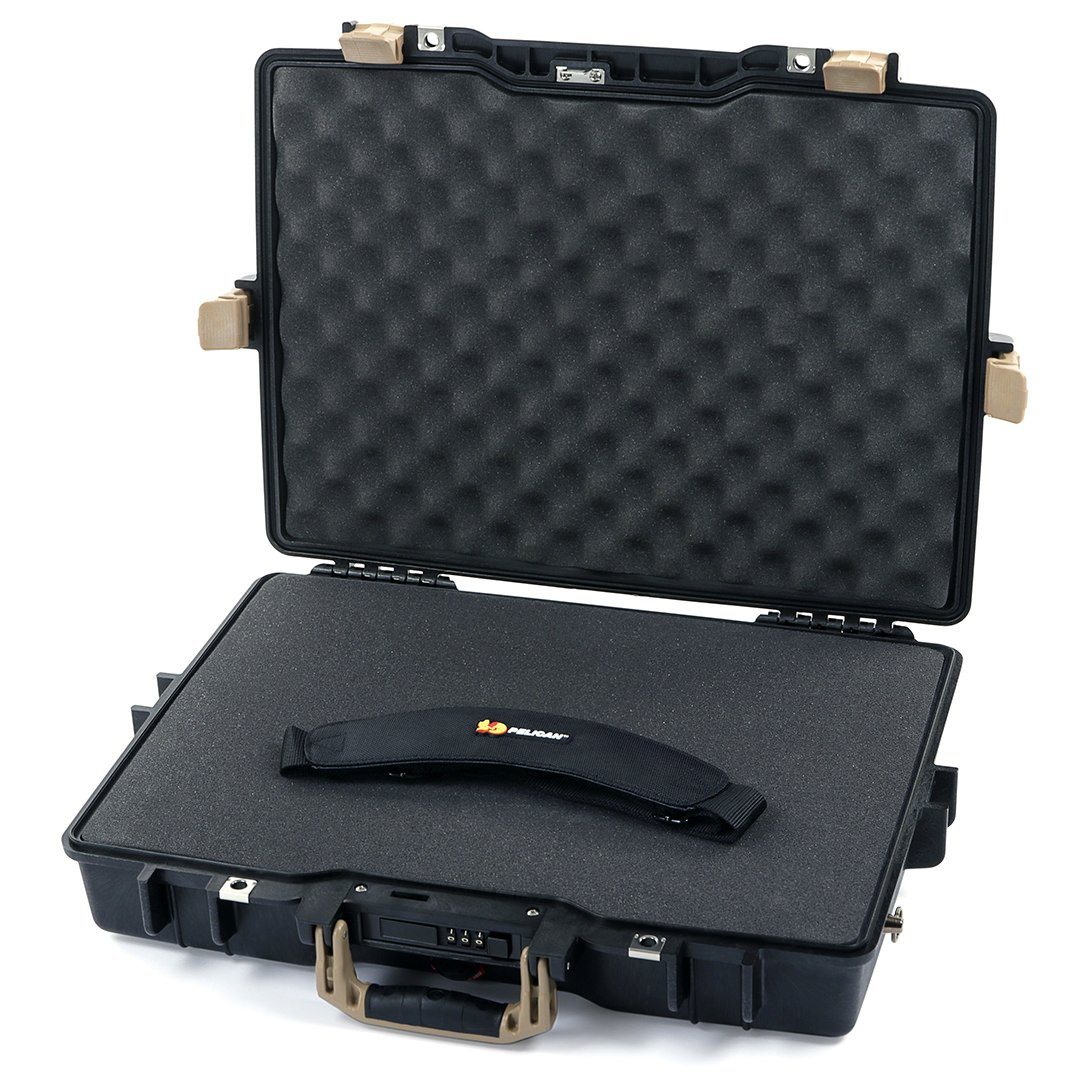 Pelican 1495 Case, Black with Desert Tan Handle &amp; Latches Pick &amp; Pluck Foam with Convolute Lid Foam ColorCase 014950-0001-110-310