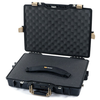 Pelican 1495 Case, Black with Desert Tan Handle & Latches Pick & Pluck Foam with Convolute Lid Foam ColorCase 014950-0001-110-310