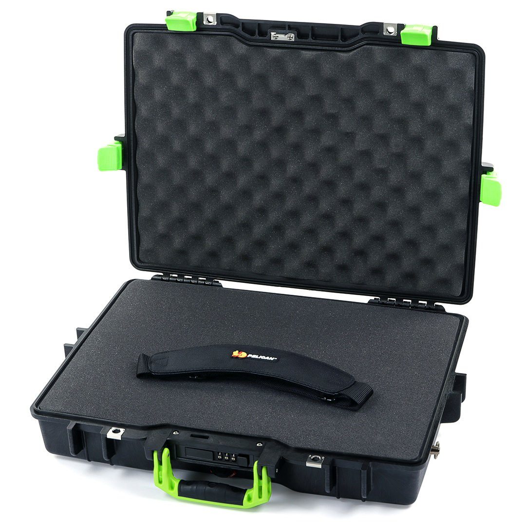 Pelican 1495 Case, Black with Lime Green Handle &amp; Latches Pick &amp; Pluck Foam with Convolute Lid Foam ColorCase 014950-0001-110-300