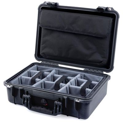 Pelican 1500 Case, Black Gray Padded Microfiber Dividers with Computer Pouch ColorCase 015000-0270-110-110