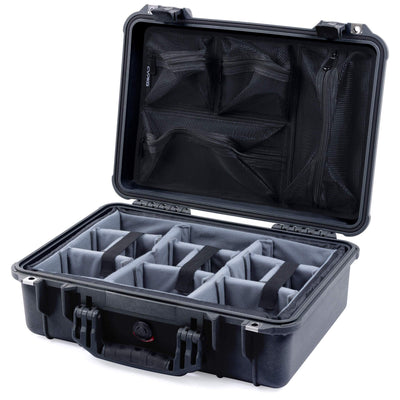 Pelican 1500 Case, Black Gray Padded Microfiber Dividers with Mesh Lid Organizer ColorCase 015000-0170-110-110