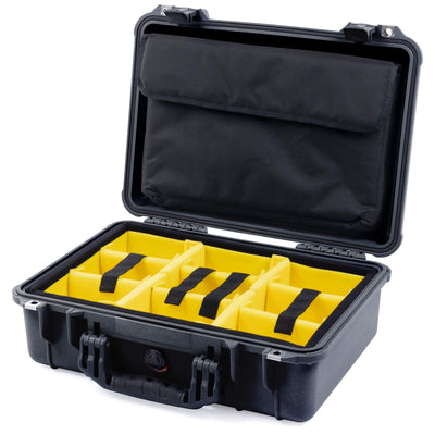 Pelican 1500 Case, Black Yellow Padded Microfiber Dividers with Computer Pouch ColorCase 015000-0210-110-110