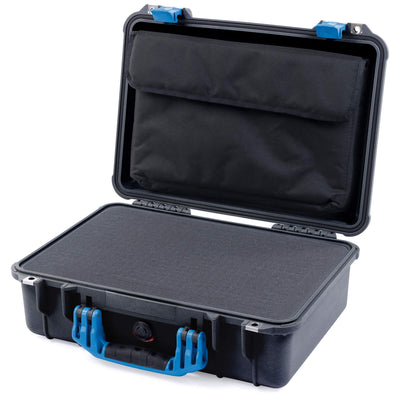 Pelican 1500 Case, Black with Blue Handle & Latches Pick & Pluck Foam with Computer Pouch ColorCase 015000-0201-110-120