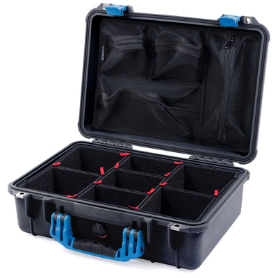 Pelican 1500 Case, Black with Blue Handle & Latches TrekPak Divider System with Mesh Lid Organizer ColorCase 015000-0120-110-120