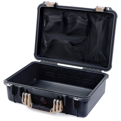 Pelican 1500 Case, Black with Desert Tan Handle & Latches Mesh Lid Organizer Only ColorCase 015000-0100-110-310
