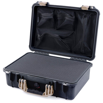 Pelican 1500 Case, Black with Desert Tan Handle & Latches Pick & Pluck Foam with Mesh Lid Organizer ColorCase 015000-0101-110-310