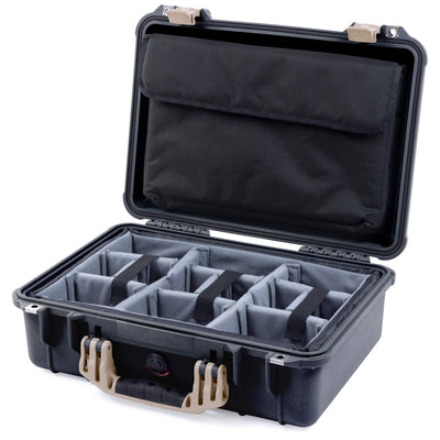 Pelican 1500 Case, Black with Desert Tan Handle & Latches Gray Padded Microfiber Dividers with Computer Pouch ColorCase 015000-0270-110-310