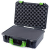 Pelican 1500 Case, Black with Lime Green Handle & Latches Pick & Pluck Foam with Convolute Lid Foam ColorCase 015000-0001-110-300