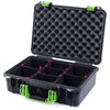 Pelican 1500 Case, Black with Lime Green Handle & Latches TrekPak Divider System with Convolute Lid Foam ColorCase 015000-0020-110-300