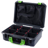Pelican 1500 Case, Black with Lime Green Handle & Latches TrekPak Divider System with Mesh Lid Organizer ColorCase 015000-0120-110-300