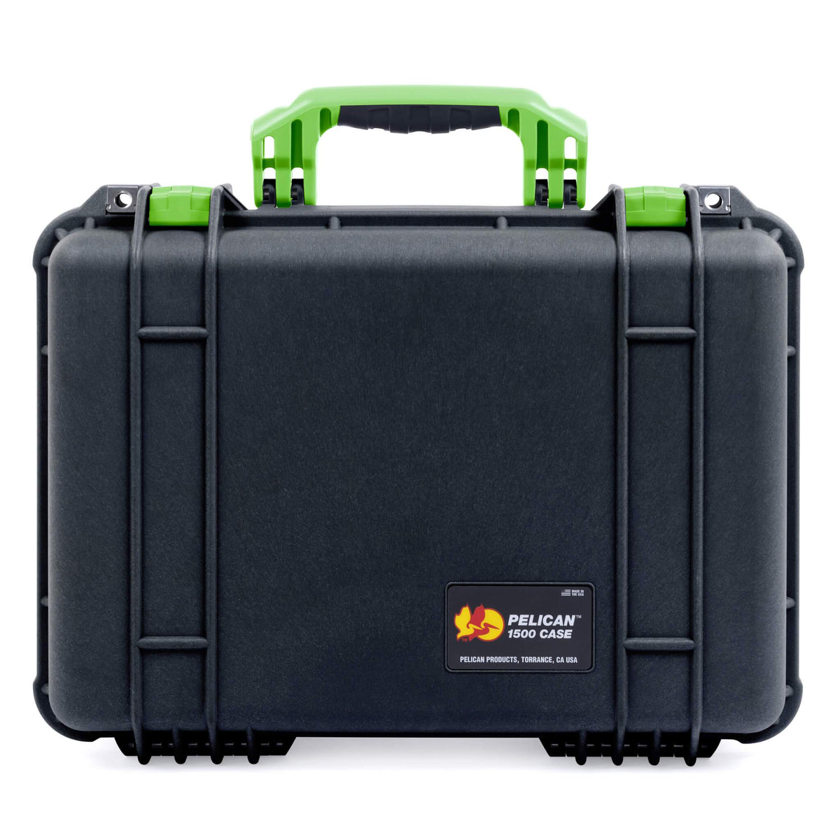 Pelican 1500 Case, Black with Lime Green Handle &amp; Latches ColorCase 
