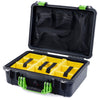 Pelican 1500 Case, Black with Lime Green Handle & Latches Yellow Padded Microfiber Dividers with Mesh Lid Organizer ColorCase 015000-0110-110-300