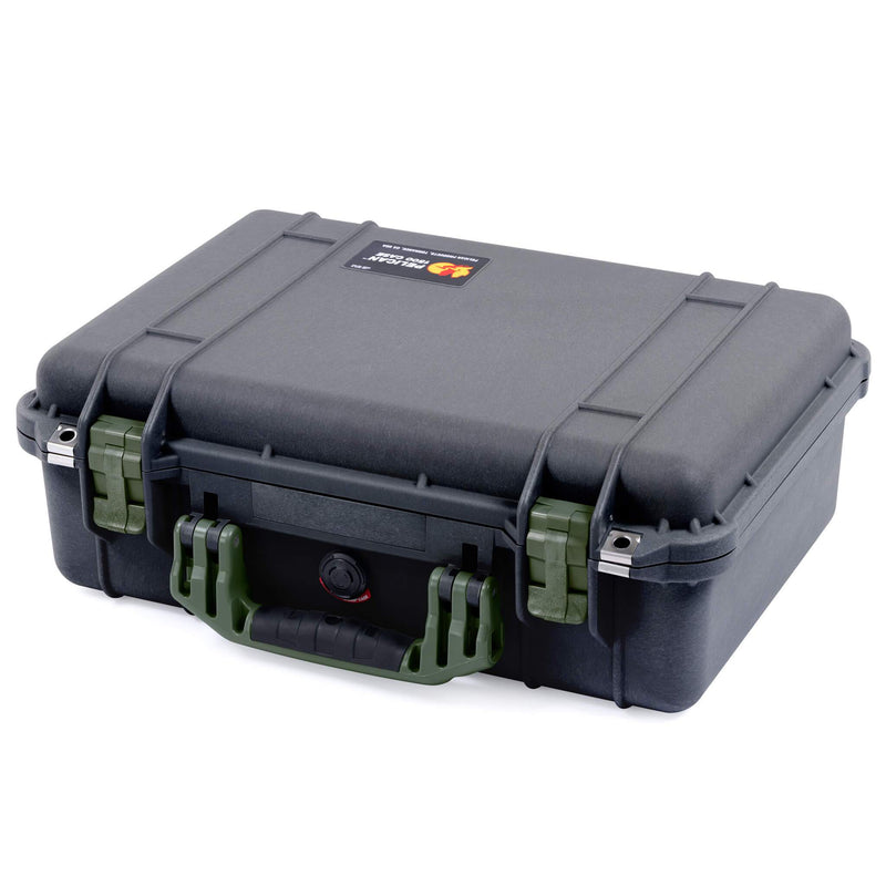 Pelican 1500 Case, Black with OD Green Handle & Latches ColorCase 