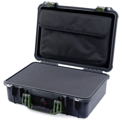 Pelican 1500 Case, Black with OD Green Handle & Latches Pick & Pluck Foam with Computer Pouch ColorCase 015000-0201-110-130
