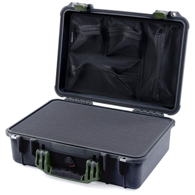 Pelican 1500 Case, Black with OD Green Handle & Latches Pick & Pluck Foam with Mesh Lid Organizer ColorCase 015000-0101-110-130