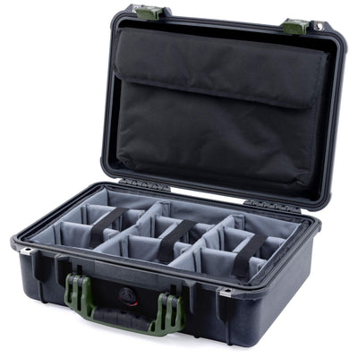 Pelican 1500 Case, Black with OD Green Handle & Latches Gray Padded Microfiber Dividers with Computer Pouch ColorCase 015000-0270-110-130