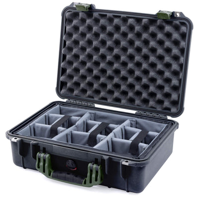 Pelican 1500 Case, Black with OD Green Handle & Latches Gray Padded Microfiber Dividers with Convolute Lid Foam ColorCase 015000-0070-110-130