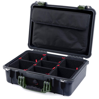 Pelican 1500 Case, Black with OD Green Handle & Latches TrekPak Divider System with Computer Pouch ColorCase 015000-0220-110-130