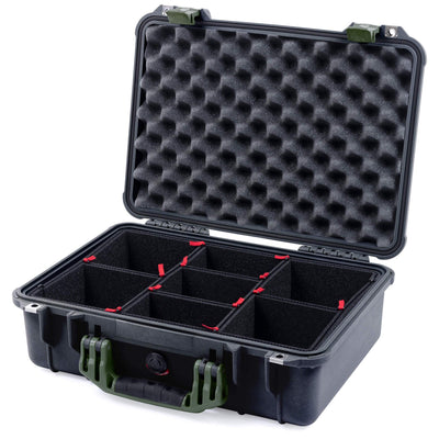 Pelican 1500 Case, Black with OD Green Handle & Latches TrekPak Divider System with Convolute Lid Foam ColorCase 015000-0020-110-130