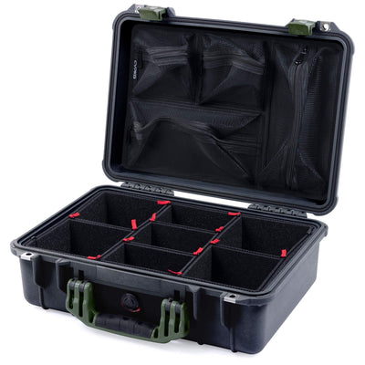 Pelican 1500 Case, Black with OD Green Handle & Latches TrekPak Divider System with Mesh Lid Organizer ColorCase 015000-0120-110-130