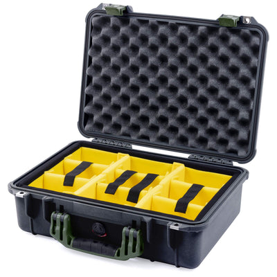 Pelican 1500 Case, Black with OD Green Handle & Latches Yellow Padded Microfiber Dividers with Convolute Lid Foam ColorCase 015000-0010-110-130