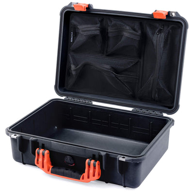 Pelican 1500 Case, Black with Orange Handle & Latches Mesh Lid Organizer Only ColorCase 015000-0100-110-150