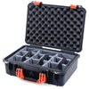 Pelican 1500 Case, Black with Orange Handle & Latches Gray Padded Microfiber Dividers with Convolute Lid Foam ColorCase 015000-0070-110-150
