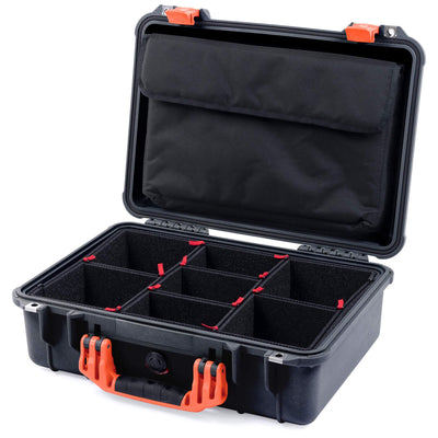 Pelican 1500 Case, Black with Orange Handle & Latches TrekPak Divider System with Computer Pouch ColorCase 015000-0220-110-150