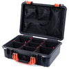 Pelican 1500 Case, Black with Orange Handle & Latches TrekPak Divider System with Mesh Lid Organizer ColorCase 015000-0120-110-150