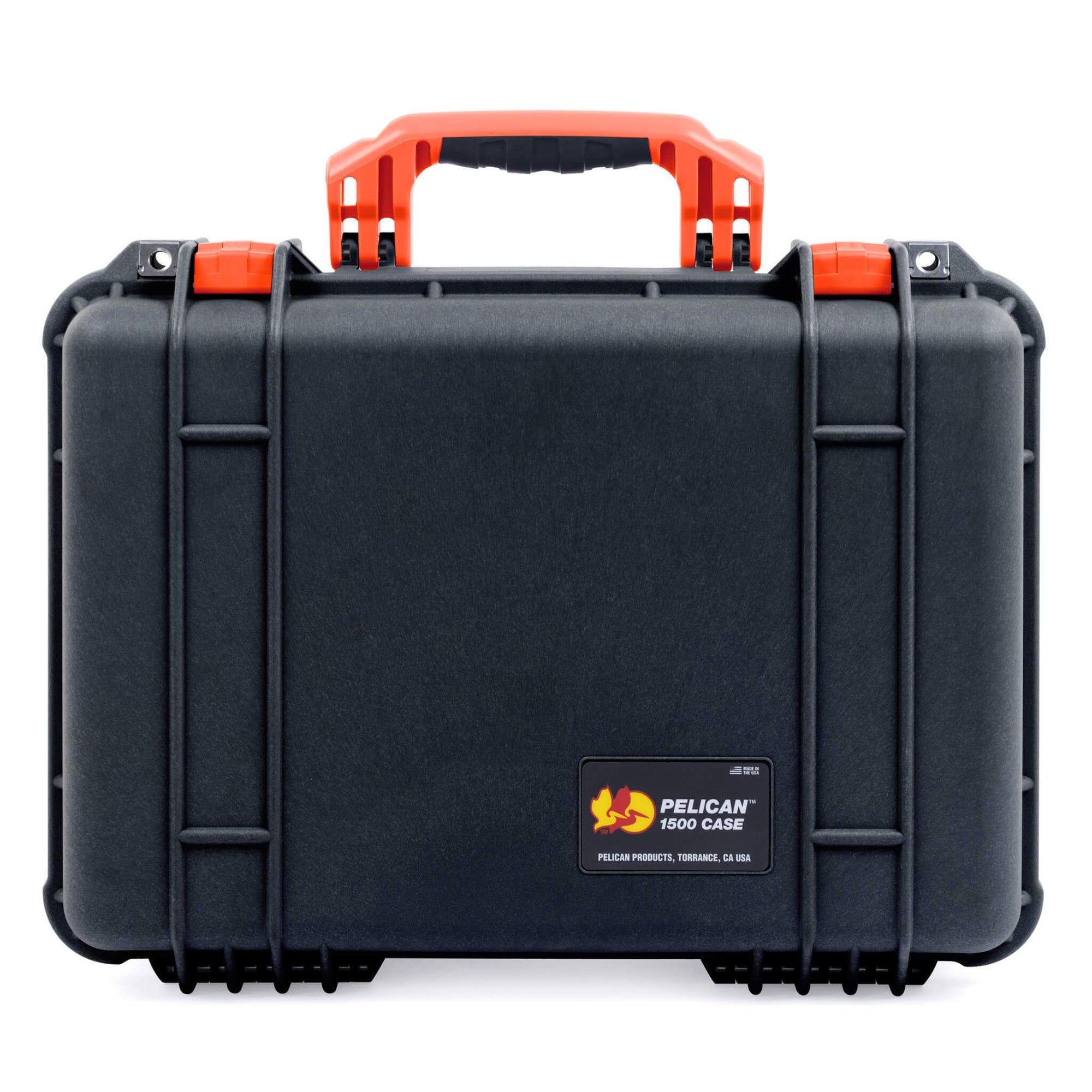 Pelican 1500 Case, Black with Orange Handle & Latches ColorCase 